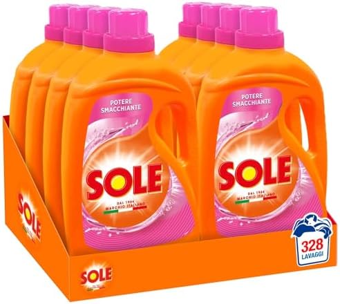 Sole Detersivo Lavatrice Liquido Potere Smacchiante 328 Lavaggi, Formula Igienizzante, 8 Confezioni da 41 Lavaggi
