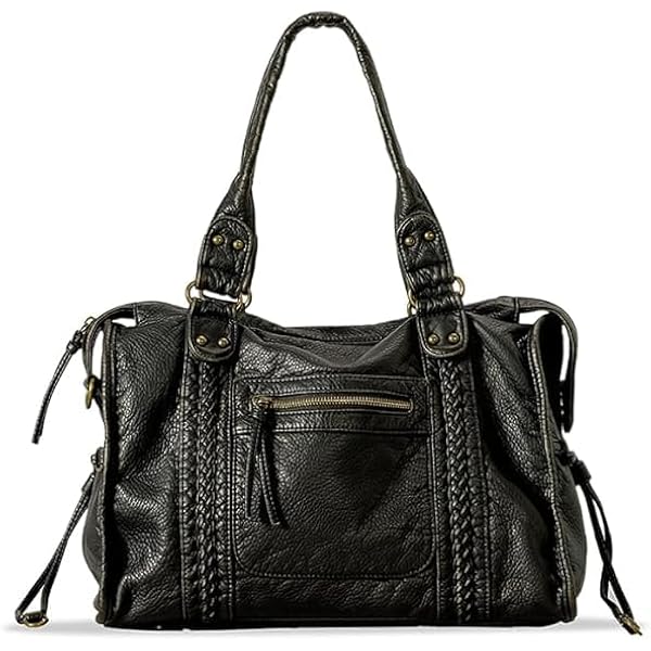 VINBAGGE Ladies Handbag PU Leather Handle Bag Shopper Bag Vintage Soft Shoulder Bag Women Women for Office Daily - Black, Orange Brown-B, Medium, Vintage