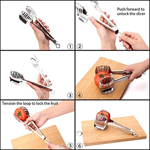 Beste Utensilien Tomatenschneider Zitronenschneider 18/8 Edelstahl Mehrzweck Runde Fruchtzangen Zwiebelhalter Einfache Scheiben Kiwi Früchte & Gemüse Werkzeuge Küche Schneidhilfsmittel, Spülmaschine Safe - 6