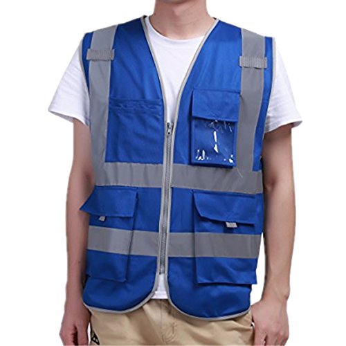 iiniim Unisex Reflektierende Sicherheitsweste Warnweste Verkehrswarnweste Baustellenweste mit Taschen M L XL XXL