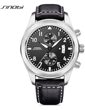 SINOBI Herren Militär Chronograph Handgelenk Uhren Zifferblätter zur Datum Sport Quarz Leder Stecker Armbanduhr...