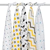 5 x SWEET BOY Cute New Design 100% Natural Cotton Baby Muslin Squares, Newborn Nappies, Cloths, Swaddles, Bibs, Wipes, Reusable Nappy, Lovely Gift for Newborn Sweet Boy