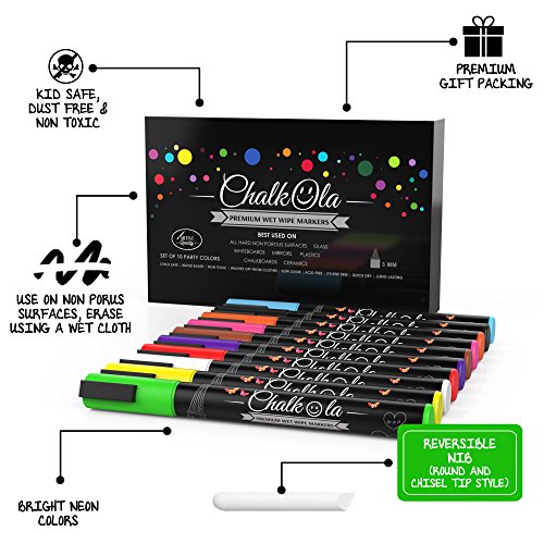 Kreidestift – 10er Pack neonfarbene Markerstifte. Für Whiteboard, Kreidetafel, Fenster, Tafel, Bistros – 3mm Kugelspitze - 3