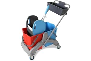 ‎HYPAFOL Hypafol Reinigungswagen mit EXTRA Korb | 2x25l Eimer mit Trennwand | Kunststoff Wischeimer mit Presse | für Gebäudereinigung, Hotelservice, Gastronomie, Großküche, Büroreinigung oder Arztpraxis