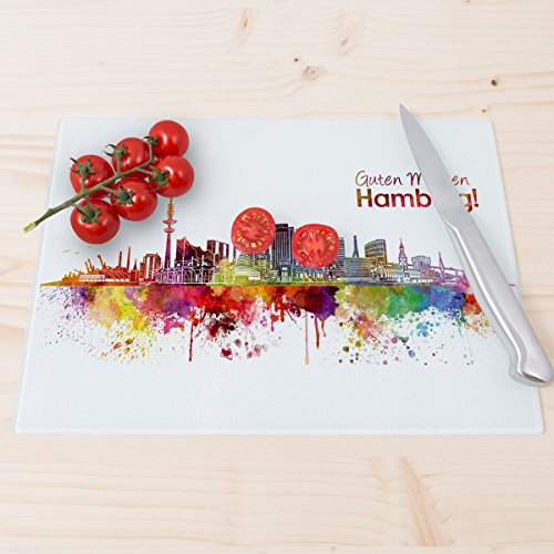 Wandkings Glasschneidebrett „Skyline Hamburg“ – Stadt wählbar – Glasschneideplatte, Schneidebrett aus Glas, Frühstücksbrettchen - 2