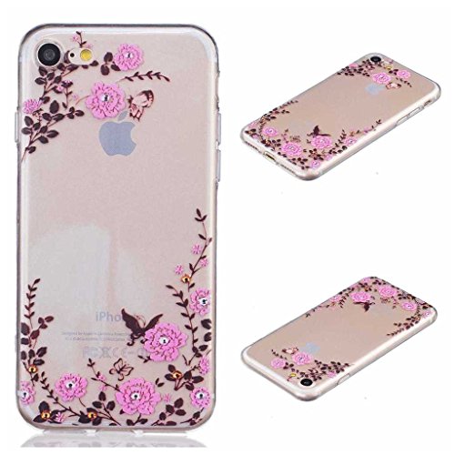 iPhone 7 Case [with Free Tempered Glass Screen Protector], BoxTiiÂ® Soft TPU Cover Slim Fit Ultra Thin Anti-Scratch Shock Absorption Protective Back Case Cover Shell for Apple iPhone 7, Dandelion Tree Butterfly Pattern Design Cover Case for Apple iPhone7 (#13 Flower)