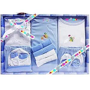 EIO Baby Gift Set for New Born Unisex- 13 Pieces (Blue)