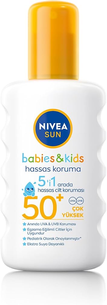 NIVEA SUN SPF50+ Çocuklar ve Bebekler İçin Yüksek Güneş Koruyucu Sprey 200ml,Hassas Cilt,Parfümsüz
