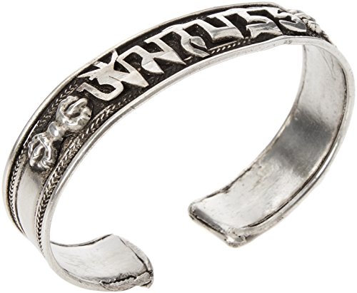 BUDDHAFIGUREN/Billy Held Buddha - Braccialetto Argentato con Scritta Om Mani Padme Hum con Dorje e Sacchetto - Set da 3 Pezzi