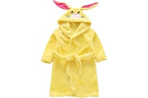 Miyanuby Peignoir de Bain pour Enfant Bébé Garçon/Fille à Capuche, Hiver Mignon Animal Doux Chaud Polaire Robe de Chambre/Pyjamas 1-7 Ans