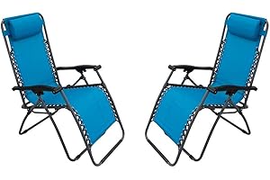 Milani Home s.r.l.s. Sdraio Pieghevole con Struttura Nera E Textilene Blu per Campeggio Spiaggia Mare Piscina Giardino