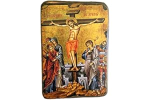 IconsGr Ikonenbild, auf Holz, handgefertigt, Motiv: Jesu‘ Kreuzigung, griechisch-orthodoxes Heiligenbild