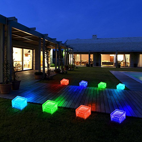 8er Set RGB LED Solar Lampen Eis Würfel Balkon Außen Beleuchtung Garten Weg Glas Stein Leuchten - 3