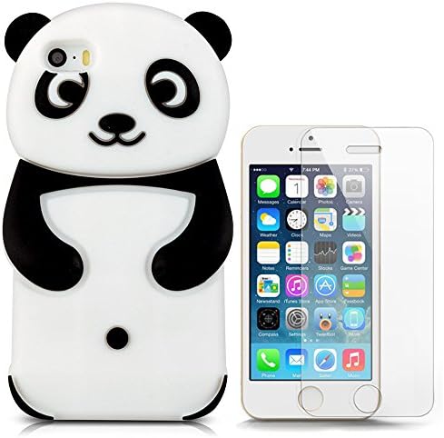 Hcheg 3D Silicone Protective Case Cover for iPhone 5 / 5S / SE Cover Panda Design Black / White Case Cover + 1X Screen Protector