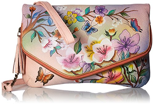 Preisvergleich Produktbild Anuschka handbemalte Ledertasche, Schultertasche für Damen, Geschenk für Frauen, Handgefertigte Taschen, Kupplung mit Handschlaufe und Schulterriemen (Blumen, Japanese Garden 607 JPG)