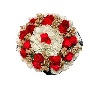 Glamyou Rose Flower Bun Wedding Hair Bun/Hair Gajra for Women And Girls Juda Bun Hair Bun Styling Accessories, Pack of 1, White