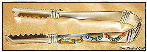 Tongs Stainless Steel African Beadwork Xmas Christmas Gift Handcrafted Ice Tongs Teabag Squeezer Sweet Picker ZigZag Pattern