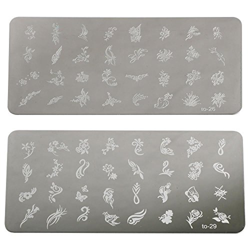 Yahee 12 Stück Nailart Schablonen Platten Nageldesign Maniküre Set mit Stempel - 6