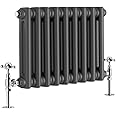 Warmehaus - Traditional Cast Iron Style Anthracite Double Column Horizontal Radiator 300 x 425mm - Perfect for Bathrooms, Kitchen, Living Room
