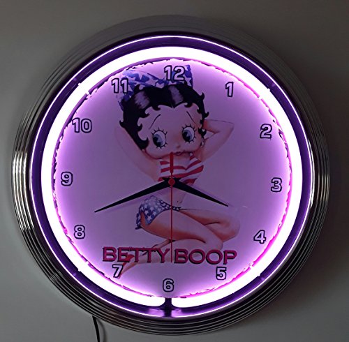 Neon reloj Betty Boop Garage - Reloj pared iluminado Neon Purple. TAMBIÉN en rojo neon disponible.