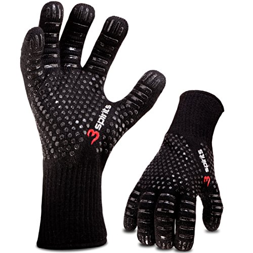 Designer Edel Grillhandschuhe, Ofenhandschuhe, 30 cm lang, mit EN407 Zertifikat, Premium Qualität, bis 350°C, 1 Paar Fingerhandschuhe, verwendbar als Topfhandschuhe, Schutzhandschuhe. - 4