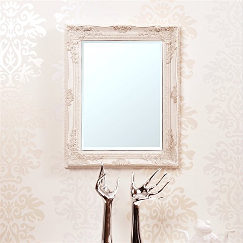 FACETTENSPIEGEL mit BAROCK HOLZRAHMEN 37x47cm von XTRADEFACTORY Wandspiegel Antik-Look weiß