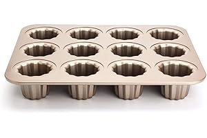 SZETOSY GOODCHANCEUK - Stampo per dolcetti cannelé in acciaio al carbonio, antiaderente, per muffin, dolcetti cannelé, teglia dorata, 12 stampi