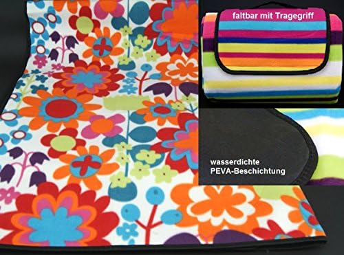 Fashion &amp; Joy X-Large Beach/Camping/Picnic Mat – 175 X 135 cm x 200 cm or Ground Insulator, Waterproof, Floral or Stripe Cover for Outdoors/Garden Design, with Handle, Folds as a bag type 356, polyester, Striped, HxB 200x200 cm