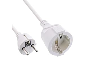 ‎INLINE InLine Schutzkontakt-Verlängerungskabel CEE 7/7 für Innenbereich, GS-Zertifiziert mit Kinderschutz, 230V, H05VV-F3G1,5, 1m, weiß, 16400W