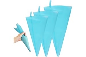 Varenzya 3 Pièces Poche a Douille Patisserie Professionnelle, 40/35/30 cm Bleu Poche a Douille Reutilisable, 3 Tailles Lavable Poches Douilles Patisserie pour Décorer Gâteaux, Biscuits, Desserts