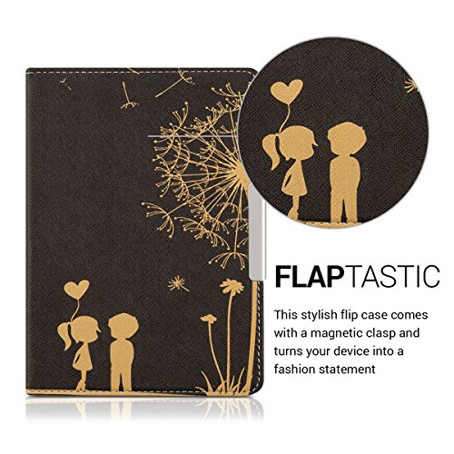 kwmobile Hülle für Tolino Vision 1 / 2 / 3 / 4 HD – Flipcover Case eReader Schutzhülle – Bookstyle Klapphülle Pusteblume Love Design Gold Schwarz - 2