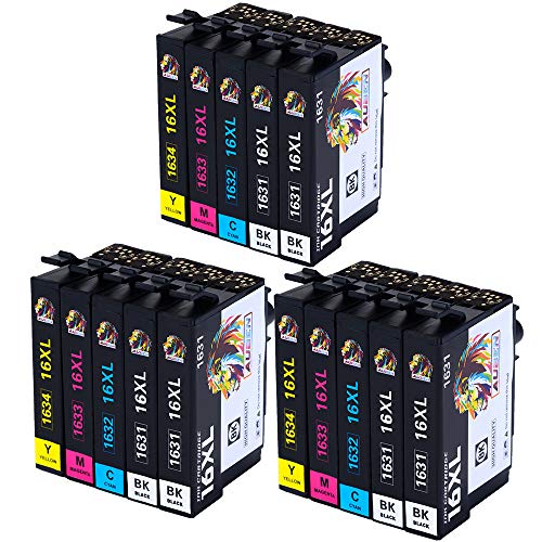 AUBEN 16XL para Epson 16 Cartuchos de Tinta Compatibles con Epson Workforce WF-2630 WF-2750 WF-2540 WF-2530 WF-2510 WF-2520 WF-2650 WF-2010 WF-2660 WF-2760 (6 Negro, 3 Cian, 3 Magenta, 3 Amarillo)