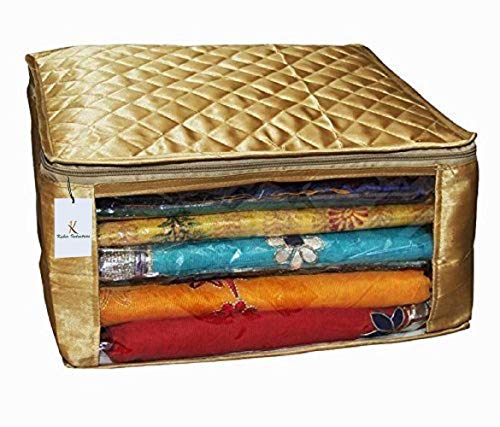 Kuber Industries Saree Cover Large Size Upto 15 Sarees In Golden Satin / Wedding Gift