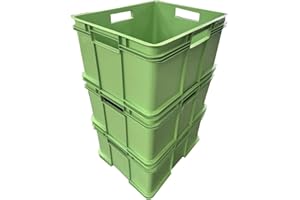 SOLENT PLASTICS 3 x 54 Litre Extra Large XL Unibox Industrial Stacking Plastic Storage Boxes Containers Crates (Green)