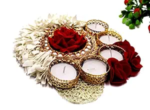 Quvyarts Handmade T-Light Candle Holder Tealight Candle Holders for Decoration Center Table Dining Room Pooja Christmas Lighting Home Decoration Diwali Gifts Navratri Dussehra Gifts