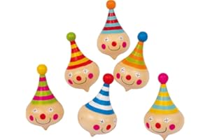 6138 Trottole "Clown" small foot in legno, con facce da clown, idea regalo o per compleanni, set da 6, a partire da 3 anni.
