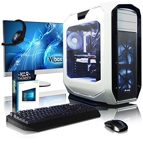 VIBOX Purity Komplett-PC Paket 1 Gaming PC - 3,8GHz Intel i7 6-Core CPU, GTX 1070 GPU, leistungsfähig, Wassergekühlter Desktop Gamer Computer mit Spielgutschein, 27" Monitor, Gamer Tastatur & Mouse, Windows 10, Weiß Innenbeleuchtung, lebenslange Garantie* (3,4GHz (3,8GHz Turbo) Superschneller Intel i7 6800K Sechs 6-Core Prozessor CPU, Nvidia GeForce KFA2 Hall of Fame GTX 1070 8GB Grafikkarte, 16GB DDR4 3000MHz RAM, 3TB Festplatte, Corsair H100i GTX Wasserkühler, Corsair Gehäuse)