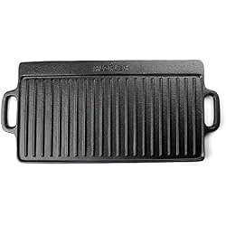 Rustler - Plaque à Grillades / Plancha réversible avec Poignées - Pour Cheminée, Barbecue, Gril à gaz ou à charbon de bois, Four et Cuisinière - Avec Revêtement en émail - 51/42,5 x 23,2 x 1,5 cm