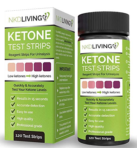 New Design: 120 Ketone Test Strips by NKD Living (120 Test Strips, 2 Stay Fresh Packs x 60) Accurately Detect and Measure Ketones, Made for Ketogenic, Low Carbohydrate Diets and Diabetics