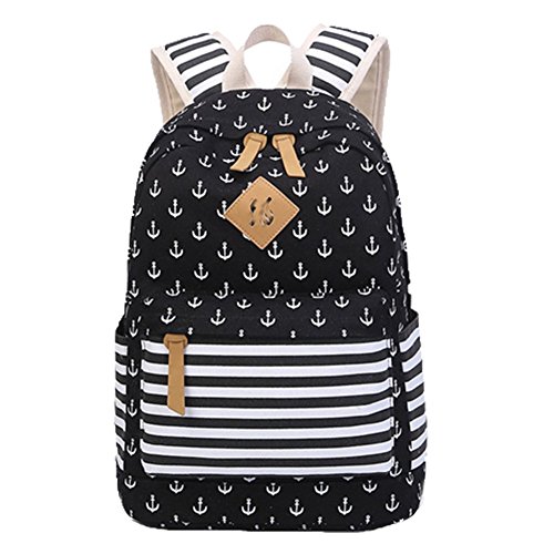 OHmais Unisexe Sac à dos de randonnée Sac de cours Cartable à style sac de lycée en toile Idéal pour les jeune éudients