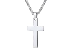 PROSTEEL Collier Homme Croix en Acier Inoxydable, Pendentif Croix Latine avec Chaîne Spiga 3mm de 55+5cm, Bijou Chrétien