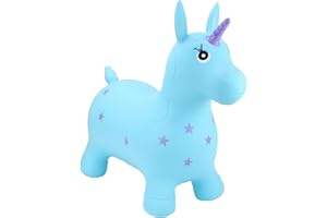 Happy Hopperz Inflatable Bouncy Animal Ride-On Toy, Pump included, Turquoise Unicorn, 12mths - 2.5yrs (less air) and 2.5yrs - 5yrs (full air)