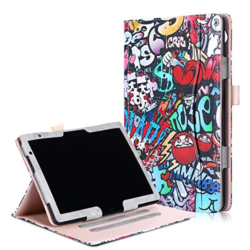 Preisvergleich Produktbild Xuanbeier Multifunktionaler Cover Stand Hülle mit Mehreren Betrachtungswinkeln für Huawei MediaPad T5 10 / M5 lite 10 Zoll 2018(Graffiti)