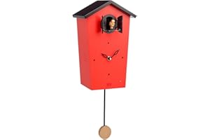 KOOKOO BirdHouse Red, modern cuckoo clock with 12 natural bird voices or cuckoo call