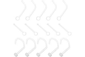 Zeayebsr 15 Pieces Clear Nose Ring Flexible Acrylic Nose Stud Retainer for Body Piercing