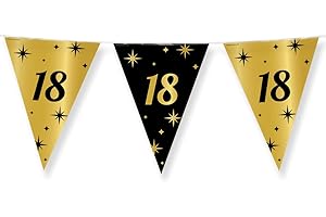 ‎PD-PARTY PD-Party - Geburtstag Girlande für 18. Geburtstag - Wimpelkette - Deko Geburtstag - Jubiläum - Schwarz Gold Deko - Party Deko - 18. Geburtstag Junge & Mädchen - Geburtstags Deko - 1000 x 30 cm
