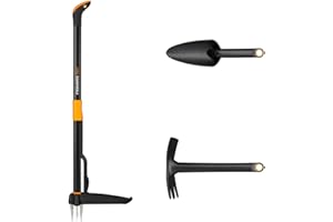 Fiskars Gartenwerkzeuge-Set, 3-teilig, Xact Unkrautstecher, Rostfreier Stahl/Kunststoff, Solid-Kombihacke und -Blumenkelle, Glasfaserverstärkter Kunststoff, Schwarz/Orange, 1077307