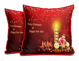DreamVio Jute Exclusive Merry Christmas Decorative Throw/Pillow Covers, Cushion Covers for Gifting, Living Room, Bed Room, Sofa,Chairs Pack/Set of 2 (Multicolour, Size 16 x 16 Inches)
