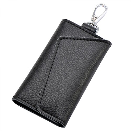 Preisvergleich Produktbild Gosear Multi-Funktionale Echtleder Falttür Elektronische Schlüssel Schlüsselanhänger Kreditkarte Münzen Cash Snap Button Inhaber Brieftasche Bag Tasche Schwarz
