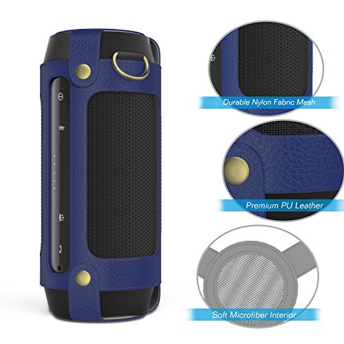 MoKo JBL Charge 2+ Lautsprecher Hülle Abdeckung, Premium PU Leder Schutzhülle Tasche Case mit Handschlaufe und Karabiner für JBL Charge 2+ Bluetooth Wireless Speaker, Marineblau - 2